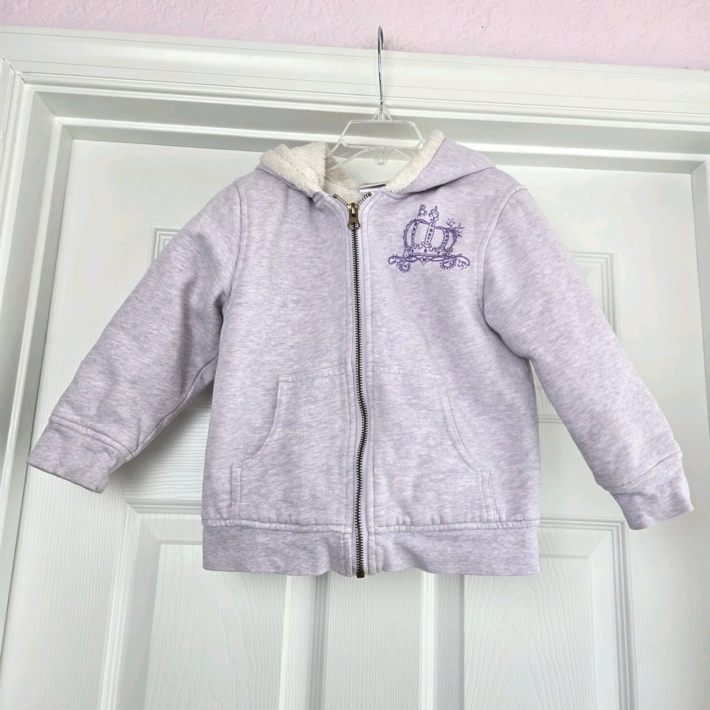 Disney Store Girls Faux‎ Sherpa Lined Hoodie Heathered Purple Size XS 4 Full Zip